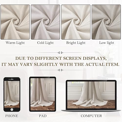 Miniatura 7 de HOMEIDEAS Cortinas opacas de terciopelo beige, 52 x 63 pulgadas, oscurecimiento de la habitación, con aislamiento térmico y ojales, cortinas de