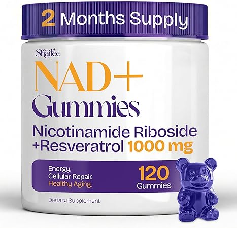 NAD Gummies, Nad Resveratrol Supplement 1000mg - Liposomal Nicotinamide Riboside, Trans-resveratrol, Quercetin, Ashwagandha & Ginger Extract - NAD+ Supplement for Men and Women - 120 NAD Plus Gummies