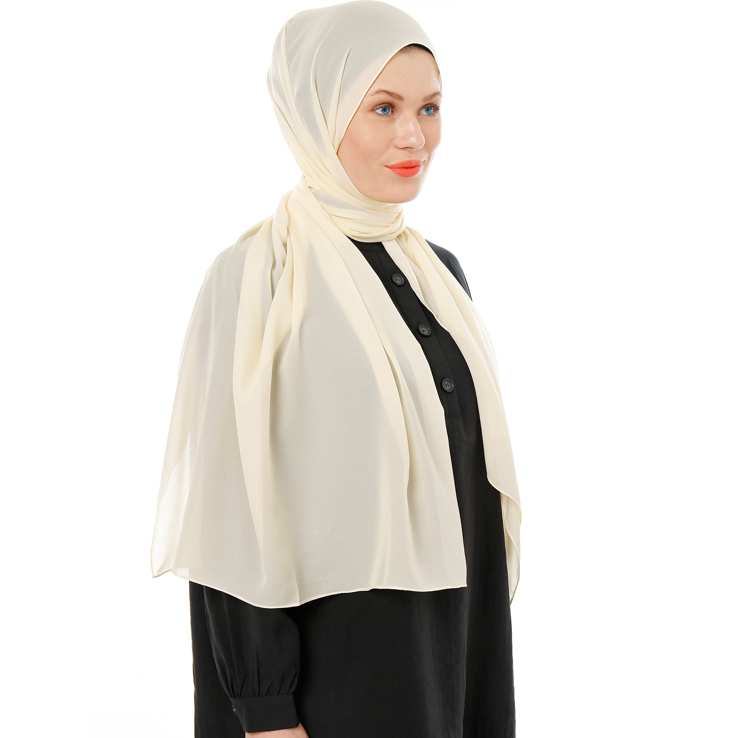 Chiffon Hijab Scarf for Women – Light Beige Soft Chiffon Hijab Scarf Muslim Headscarf – Long Muslim Accessories Lightweight Headscarf Shawl - Islamic Hajib Headwrap Scarves Solid Color (Light Beige)