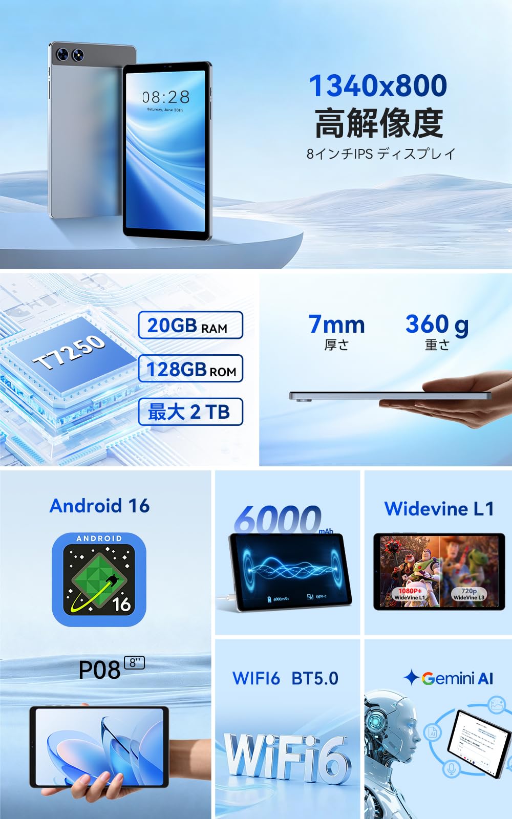 Amazon.co.jp: 【Gemini AI強化版】8インチ タブレット Wi-Fiモデル