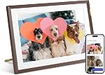 Cadre photo numérique WiFi 15.6 1 cm 32GB 1920x1080 IPS FHD Toucher l'écran libre Arzopa App partage à distance photos illimitées & Vidéos Grand cadre photo numérique parfait pour le don - D15 brun