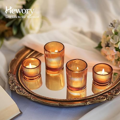 Miniatura 4 de Hewory Portavelas de candelita de vidrio 8 piezas de velas de té Portavelas votivas verdes para centro de mesa, portavelas de vidrio para fiesta de