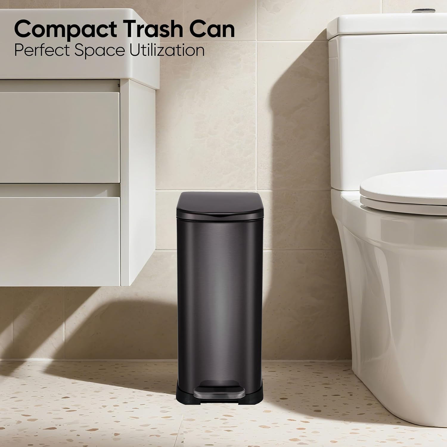 2.6 Gallons 10 Liter Stainless Steel Trash Can Dust Bin Waste Bin Kitchen Bathroom Garbage Can Pedal with Lid Powder Brushed Black Gold