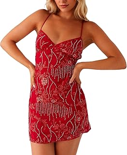 Women Sequin Sleeveless Mini Dress Sparkly Backless Strappy Short Dress Sexy Glitter V Neck Cami Dresses Party Club