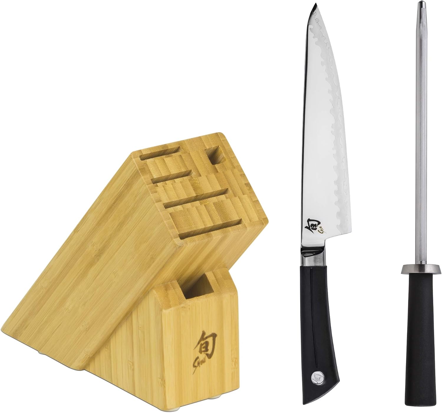 Best Cyber Deals 🔥 Shun Sora 3-Piece Build Set Includes 8-Inch Chef’s, Combination Honing Steel and 6-Slot Slimline Room for a Growing Knife Collection Block is Bamboo with No Assembly Required, Silver