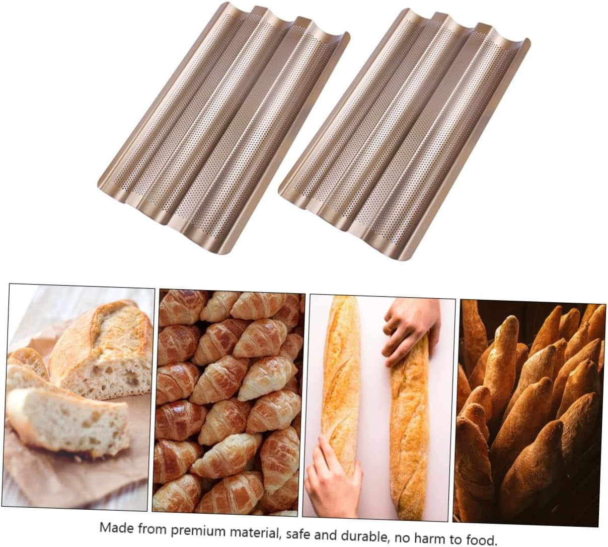 2Pcs Slot French Bread Baking Tray Non-stick Perforated Carbon Steel Loaf Mold for DIY Bread and Cake Baking Easy Demould for Oven and Freezer Use