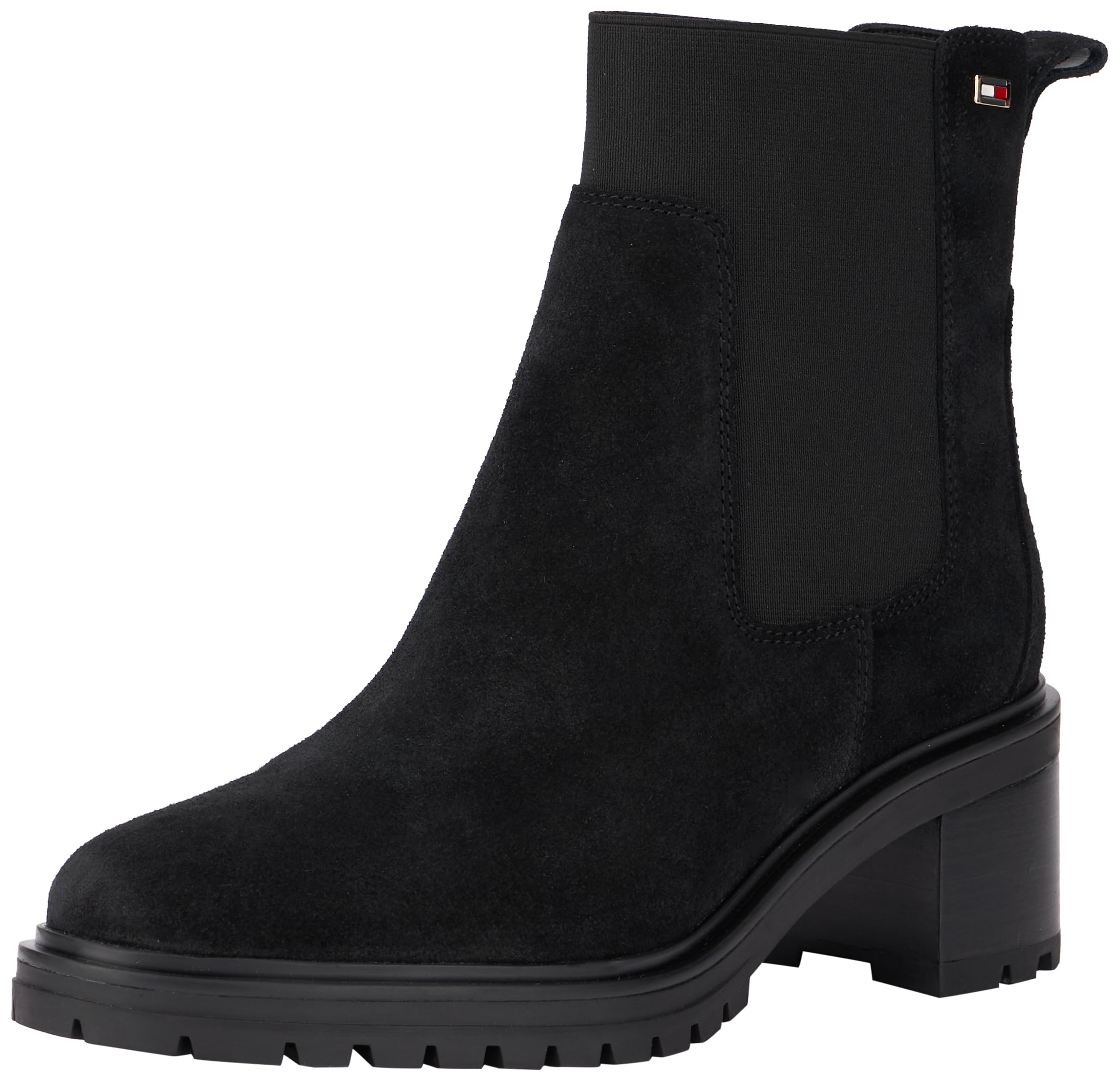 Tommy Hilfiger Women’s Flag Mid Heel Suede Chelsea Boots, Black (Black), 3,5