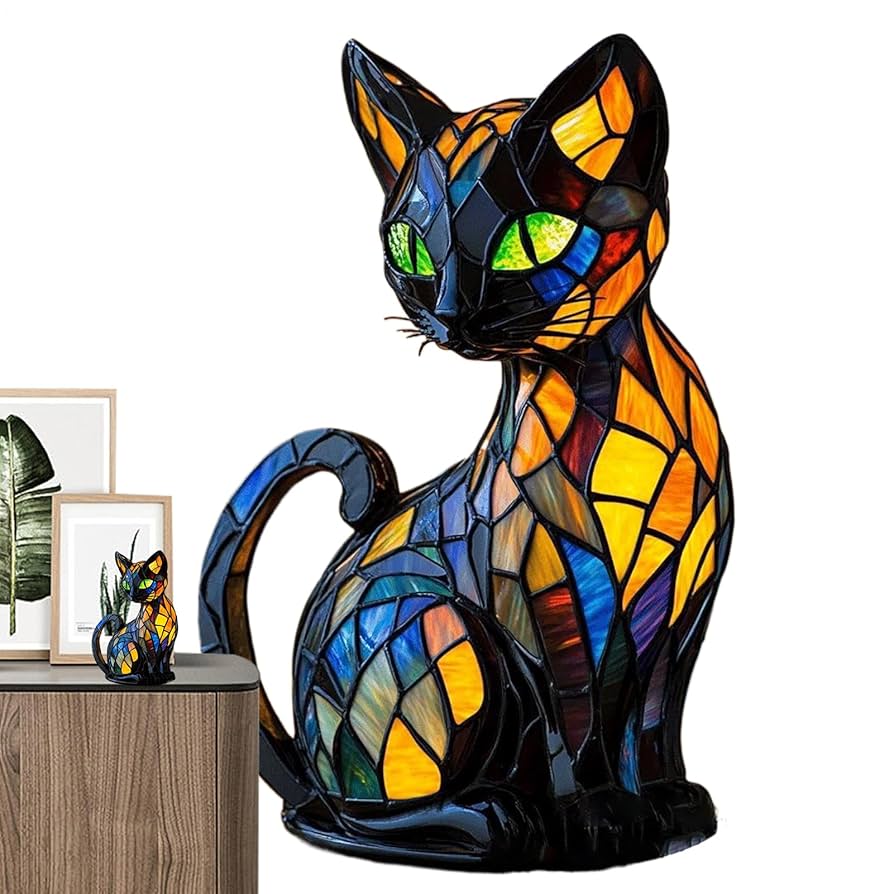 ライオンの赤ちゃんと蝶々 ヴィンテージ ステンドグラス アニマル