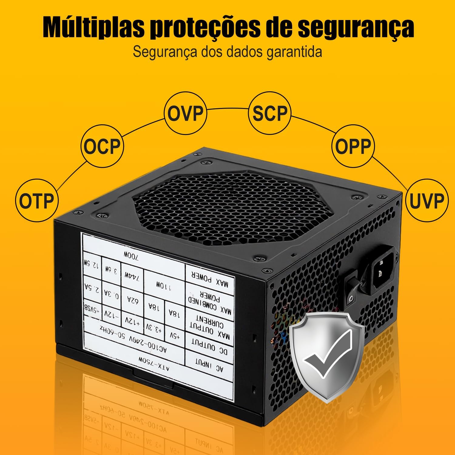 Hivento Fonte, 700W, ATX Não Modular Fonte PC, Certificação 80 Plus Bronze, PFC Ativo, Baixo Ruído, Acompanha Cabo de Energia, 110/240V, Cor Preta
