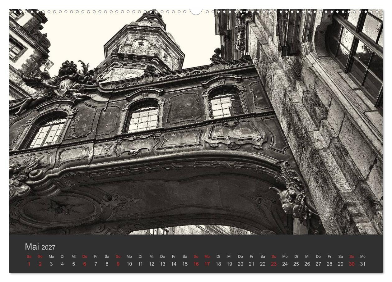CALVENDO - Dresden Schwarz Weiss 2027 (Wandkalender 2027 DIN A2 quer), Monatskalender: Impressionen der Stadt Dresden in Schwarz Weiss.