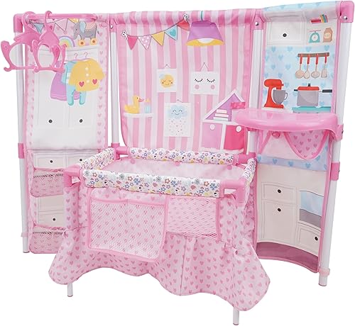 Miniatura 2 de 509 Crew BnB - Juego de muebles para muñecas rosadas, muñeca de bebé de 14 pulgadas, silla alta integrada y patio de juegos, accesorios, juego de