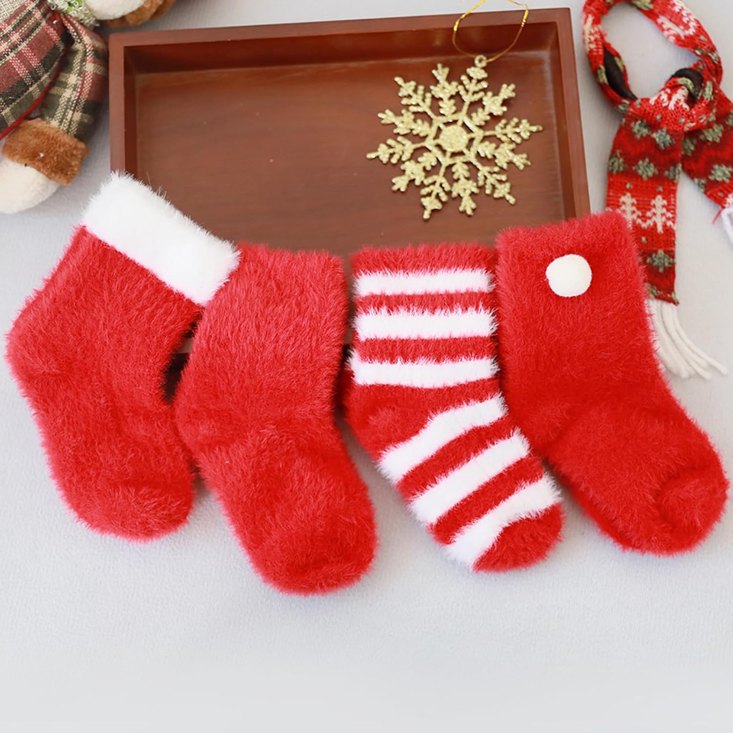Christmas Fuzzy Socks for Toddler Girls Boys Unisex Kids Non Slip Cozy Fluffy Warm Winter Crew Slipper Socks