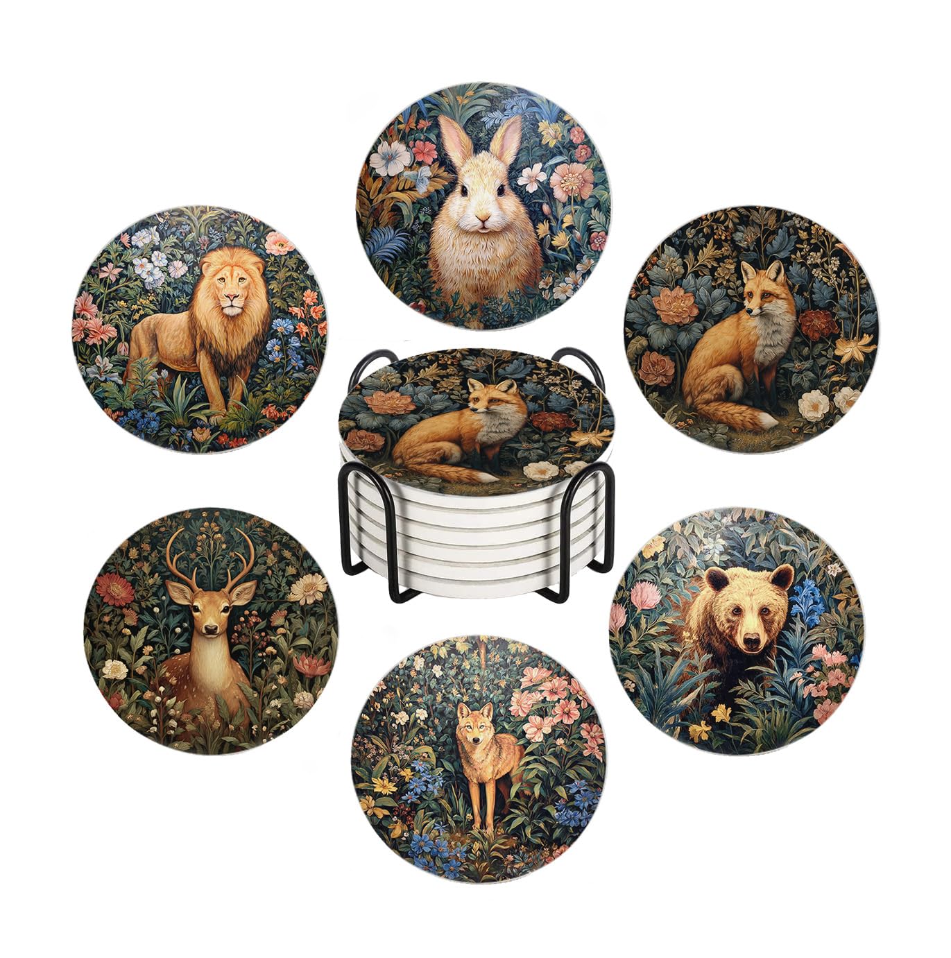 Drink Coasters - Water Lilies & Black Cat Set -12