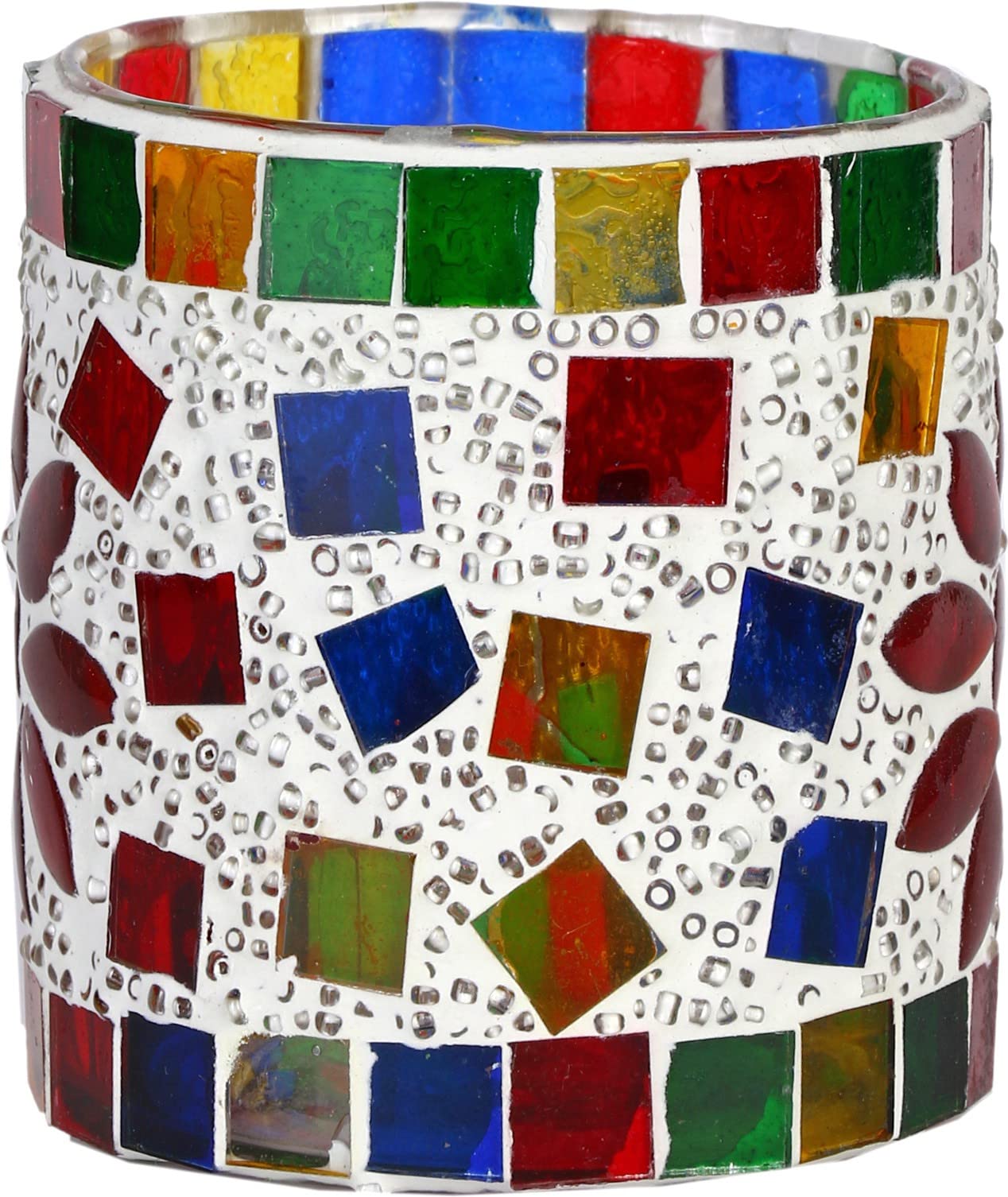 1st Time Candle & Tea Light Holder Decorated with Glass Chips, Colorful Lighting Effects, Pack of 2 Model No- 9 4