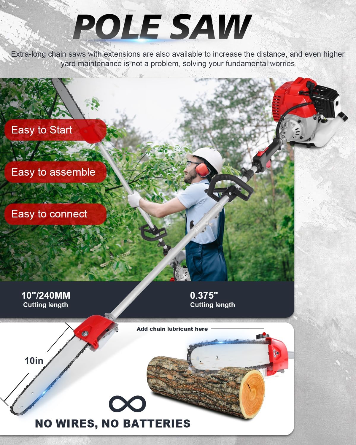 5-in-1 Weed Wacker Gas Powered – 52CC 2-Stroke String Trimmer/Edger, Pole Saw, Hedge Trimmer and Brush Cutter Blade with Extension Pole – Gas Powered Yard Tool for Landscaping (Red)