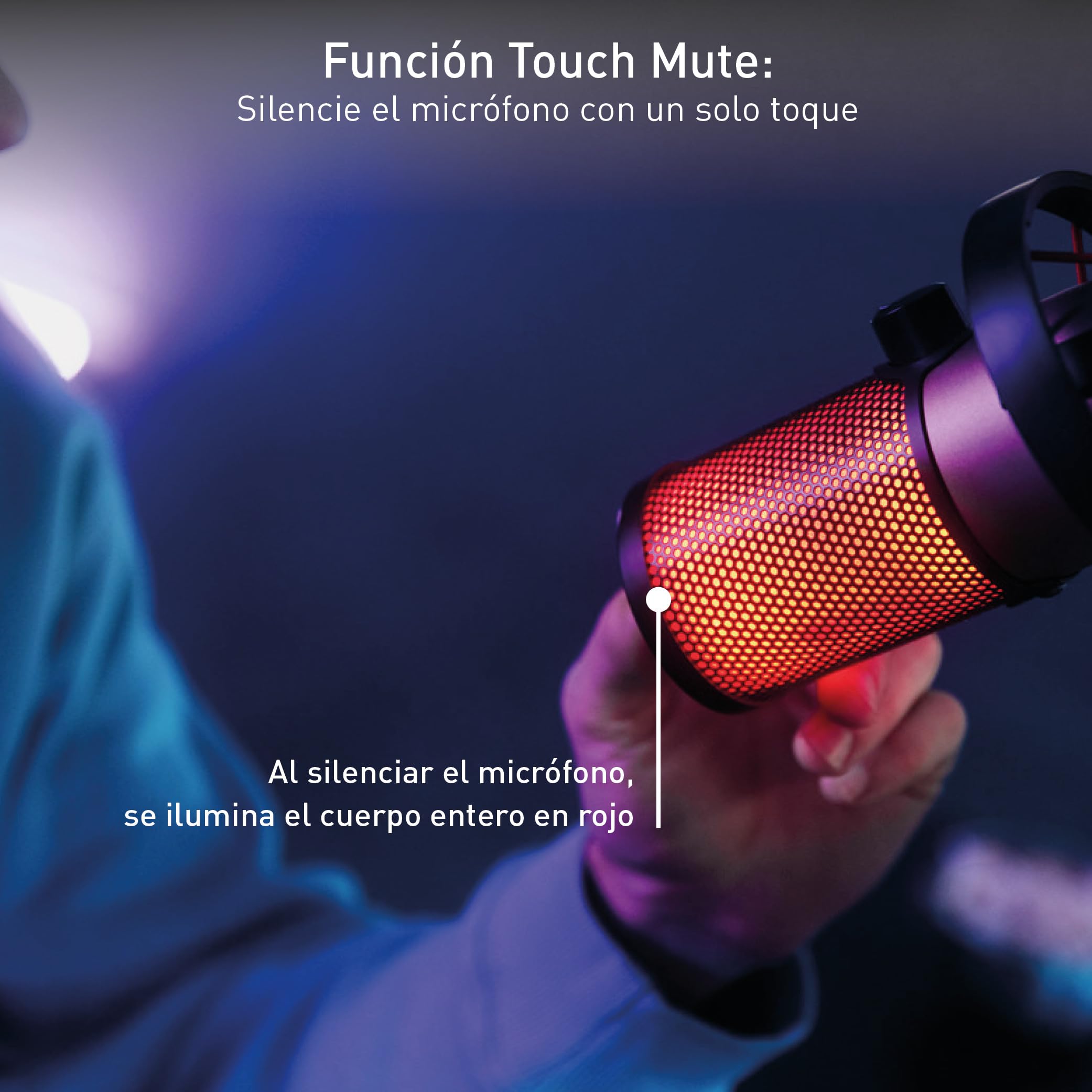 Cherry UM 9.0 Pro RGB, Micrófono USB con Iluminación RGB, para Gaming, Streaming, ASMR, 4 Patrones Polares, Compatible con PC/Mac/PS4/PS5, Negro/Plateado