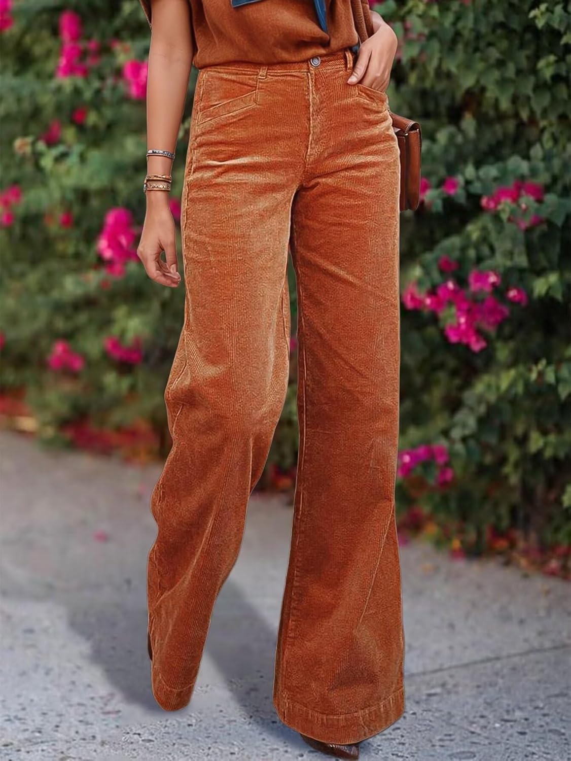 Flamingals Straight Leg Mid Waist Pants for Women with Solid Pocket Without Belt - Image 2