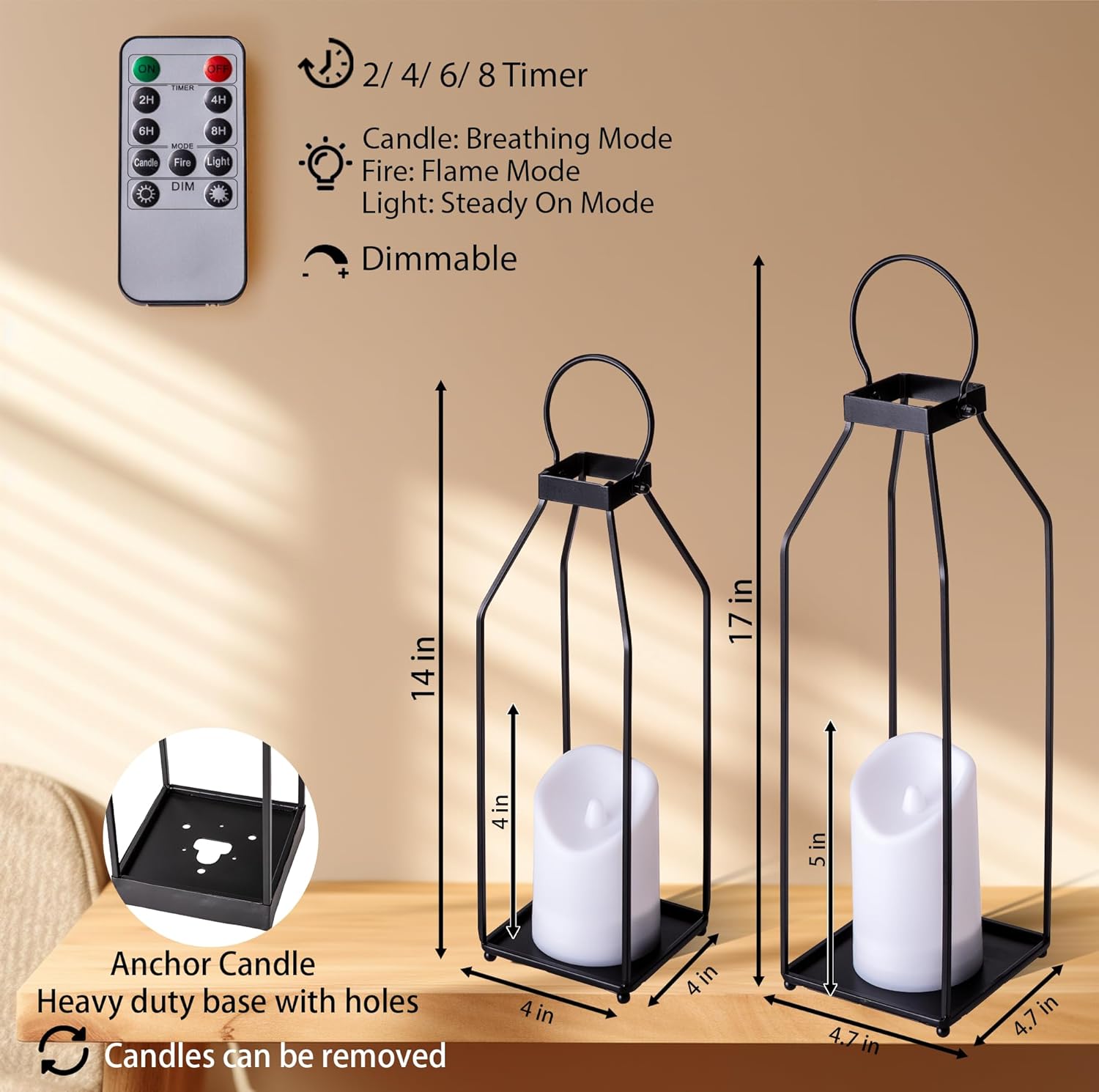 Solar Lanterns Outdoor Waterproof Farmhouse Black Metal Outdoor Lantern Flickering Candles with Timer, Lanterns Decorative Outdoor for Front Porch, Patio, Christmas, Fall Decor- ALL FORTUNE