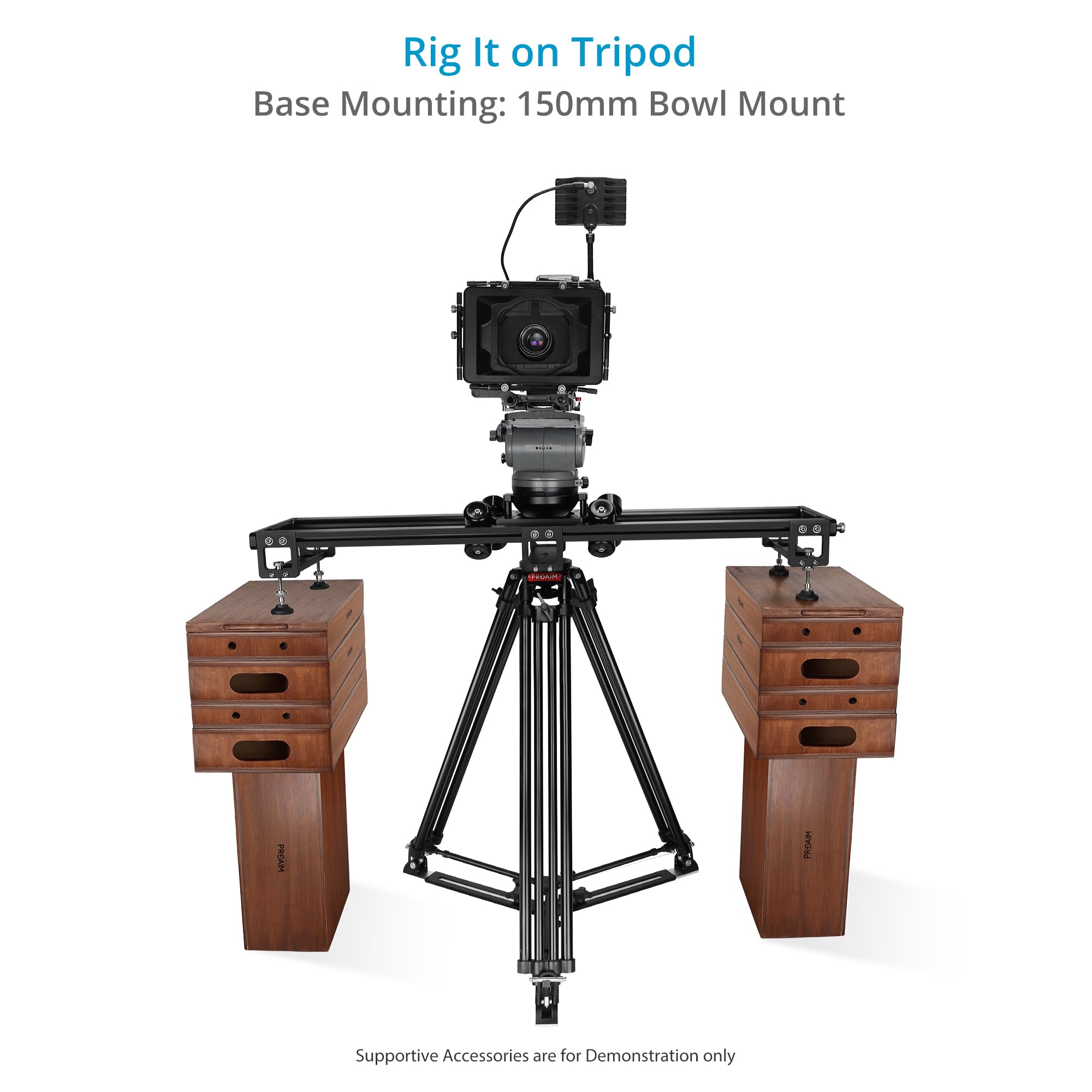 Slider per videocamera PROAIM Flo Professional da 4 piedi per videomaker e registi. Carico utile fino a 20 kg / 44 libbre. Supporto Mitchell e ciotola da 100 mm, 150 mm (SL-FLO-01)