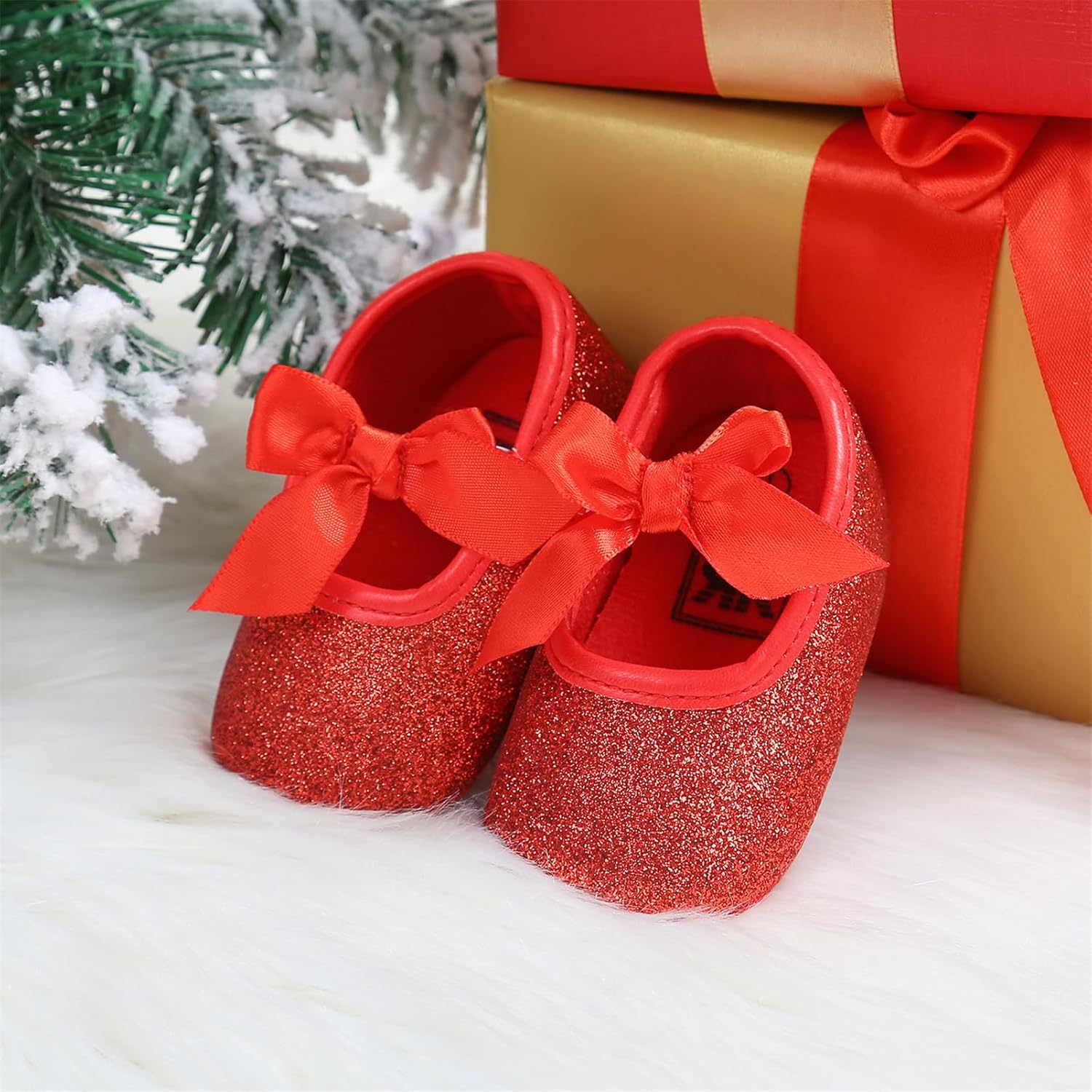 myppgg Baby Girls Mary Jane Flats Sparkly Bowknot Princess Dress Crib Shoes Non-Slip for Toddler First Walkers - Image 3