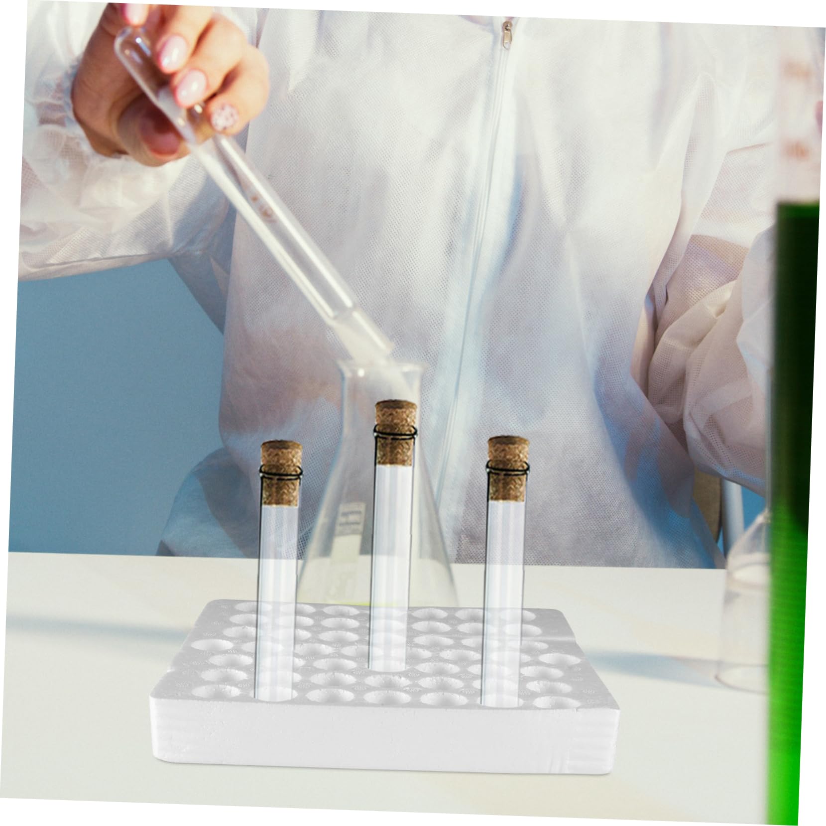 Anneome Lab Tube Rack 50 Hole Test Tube Holder Chemistry Lab Accessory Foam Stand Sample Tube Storage Box