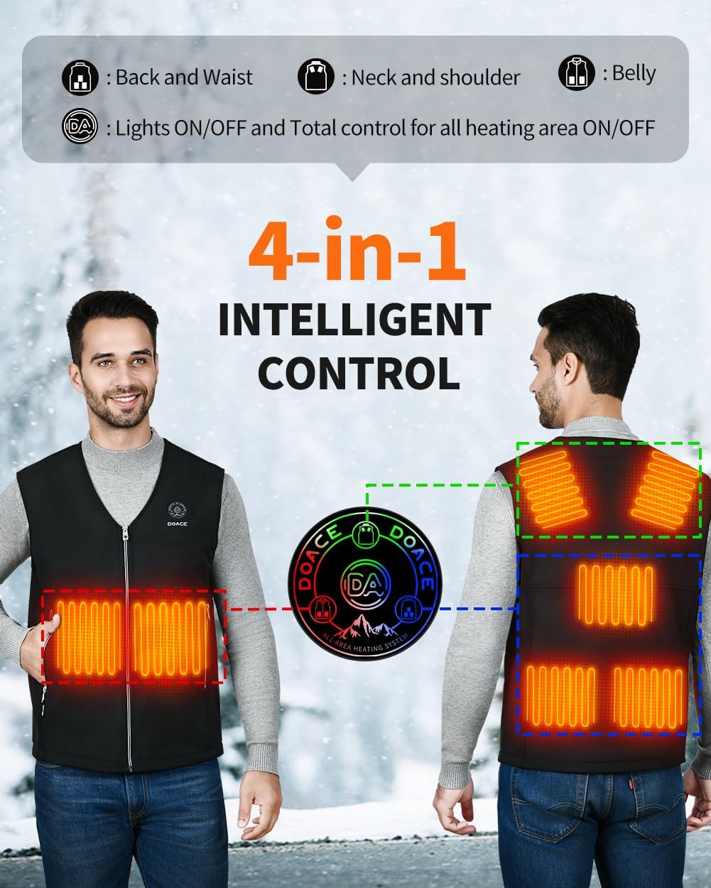 DOACE Heated Vest for Men and Women, Smart Electric Heating Vest Rechargeable, Battery Not Included