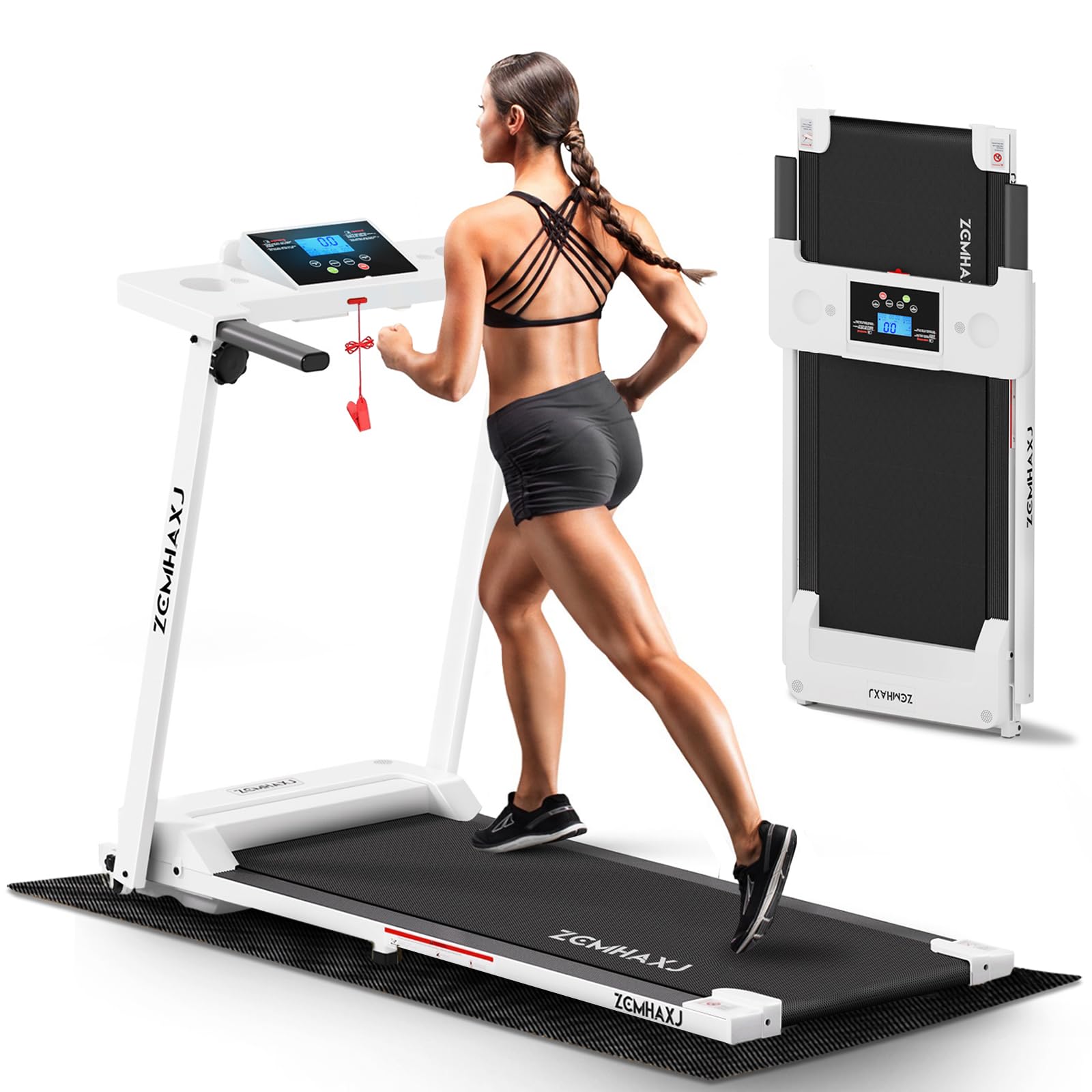 ZCMHAXJ Walking Pad Treadmill 300 lb Capacity, 3.0 HP LED Display Portable Compact Running Treadmill for Home Office Small Spaces (Off-White)