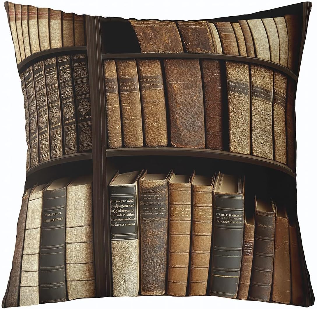Erosebridal Vintage Bookshelves Throw Pillow Cover 24x24, Mystery Library Pillow Cover, Book Lovers Cushion Cover, Retro Library Preppy Stuff Students Decorative Pillow Cover