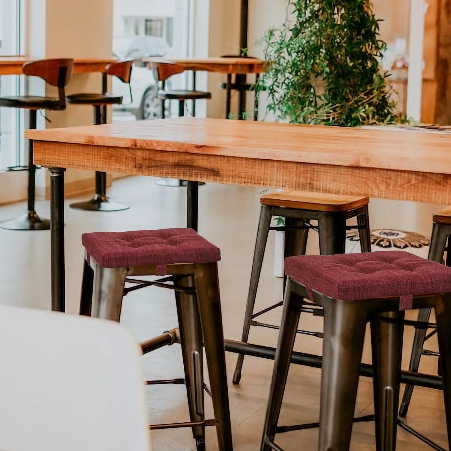 baibu 12 Inches Memory Foam Square Seat Cushion Set of 2, Dual-Layer Design Bar Stool Square Seat Cushion with Ties - 2 Pads Only, Red (12'' (30CM))