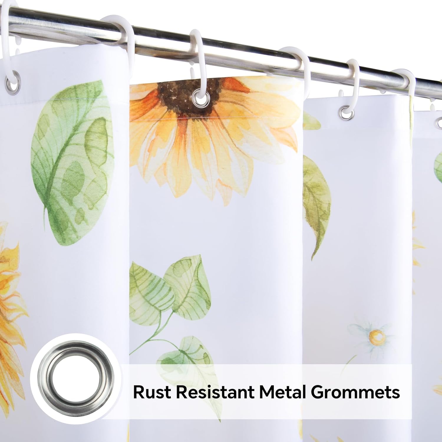 Colorful Star Watercolor Sunflower Shower Curtain, Floral Fabric Shower Curtain, Decorative Modern Bathroom Curtain, Rustic Botanical Yellow Flowers Waterproof Shower Curtain Set with Hooks 72x78 Inch