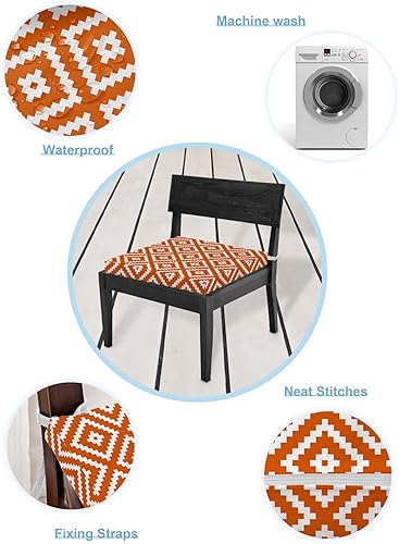 Miniatura 6 de LBCASA Paquete de 4 fundas de cojín para sillas de exterior, impermeables, geométricas naranjas, fundas protectoras de muebles de arte abstracto