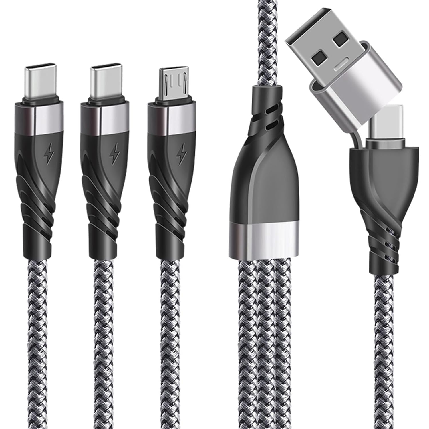 Unillous Multi USB Kabel, Universal Ladekabel 5 in 1 Schnellladekabel mit 2 Typ C und Micro USB Mehrfach Anschlüsse, USB C Multi Ladekabel für iP 16 15 Android Galaxy LG PS4 Tablet 1.2 M
