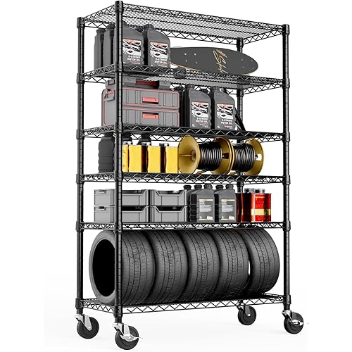 MZG Steel Storage Shelving 6-Tier Utility Shelving Unit with Wheels, Steel Organizer Wire Rack for Home,Kitchen,Office,Garage, 17.7" D x 47.2" W x 76.7" H