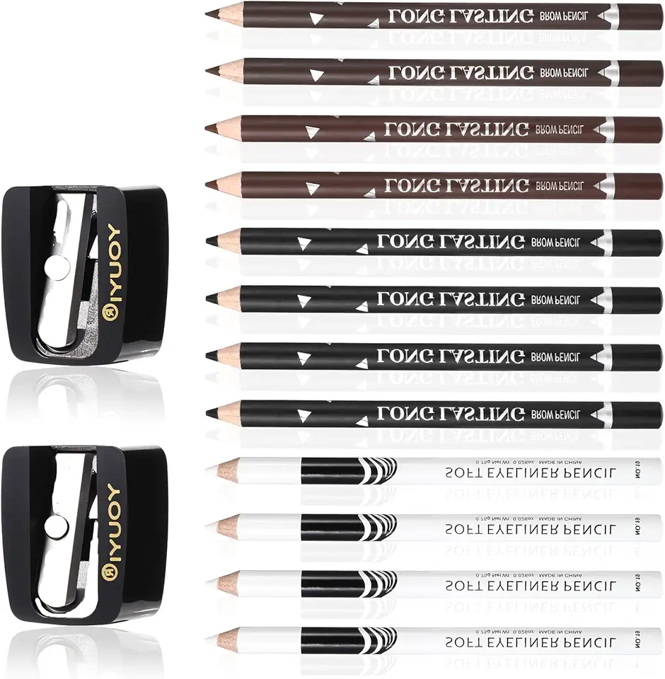 DIVINA VITAE 12 lápis de barbeiro para alinhamento, lápis de barba com 2 apontadores embutidos, lápis de cabelo em spray de aprimoramento de barbeiro para homens e mulheres (preto, marrom claro,