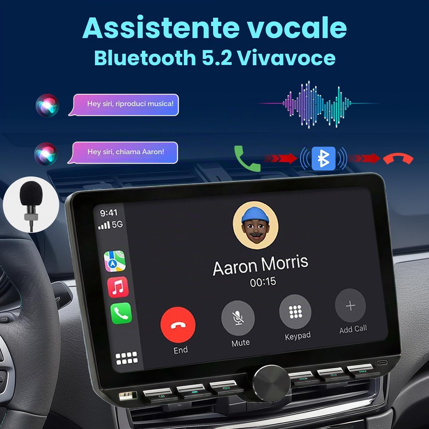 Autoradio 1 Din con Ruotabile schermo (10,1"), compatibile con [Wireless] Apple CarPlay/Android Auto Bluetooth USB Type-C telecamera posteriore AM/FM/RDS Radio