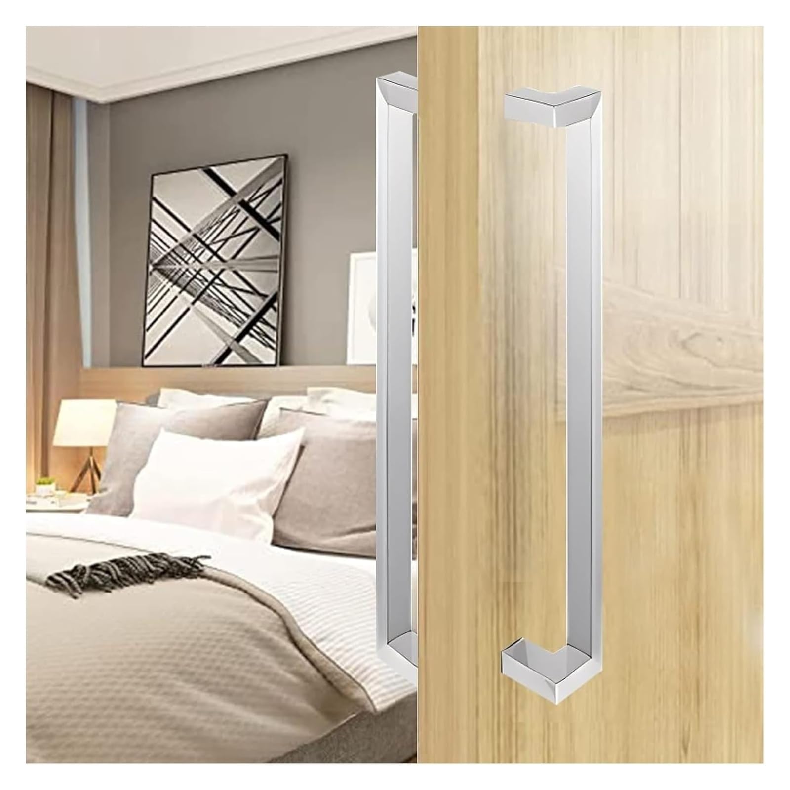 CWCQGH Push Pull Door Handle, Sliding Barn Door Handles, Entry Stainless Steel Sliding Glass Door Pull Push Handles, Easy Install,Silver-Length 60cm