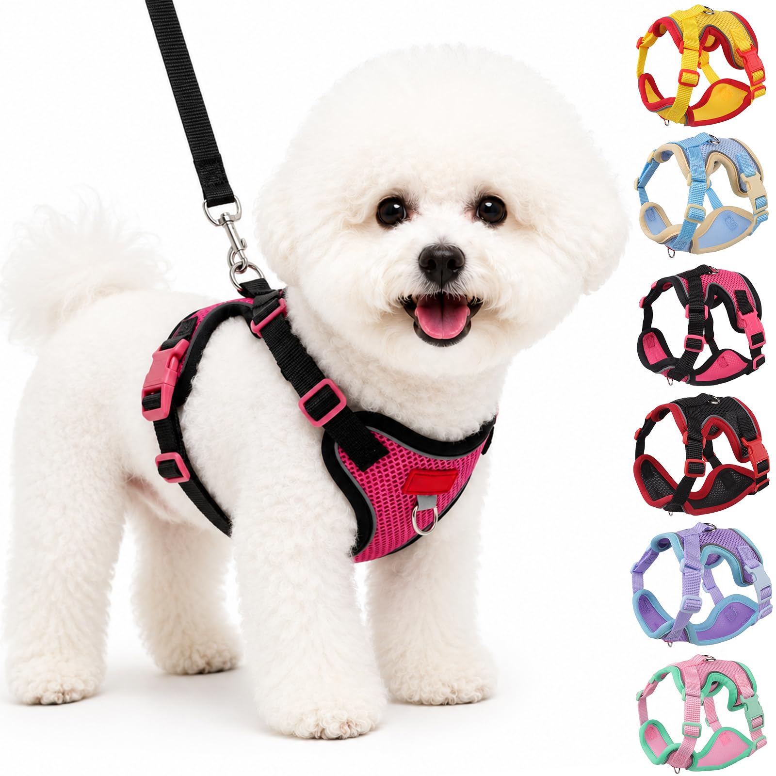 Olcyren Dog Harness and Lead Set, Soft Padded Reflective Adjustable Puppy Harness, No Choke Soft Mesh Breathable Pet Vest Harness for Small Medium Dogs and Cats Walking Running Hiking (Rose Red, M) — image 1