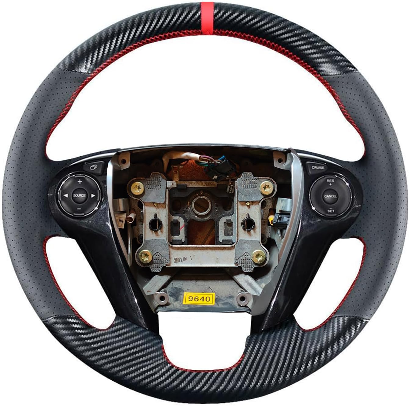 Leather Carbon Fiber Steering Wheel Cover Compatible with Honda Accord 9th 2013 2014 2015 2016 2017 / Ridgeline 2017-2023 / Crosstour 2013-2015 15 inches Hand Stitched OEM Interior Accessories