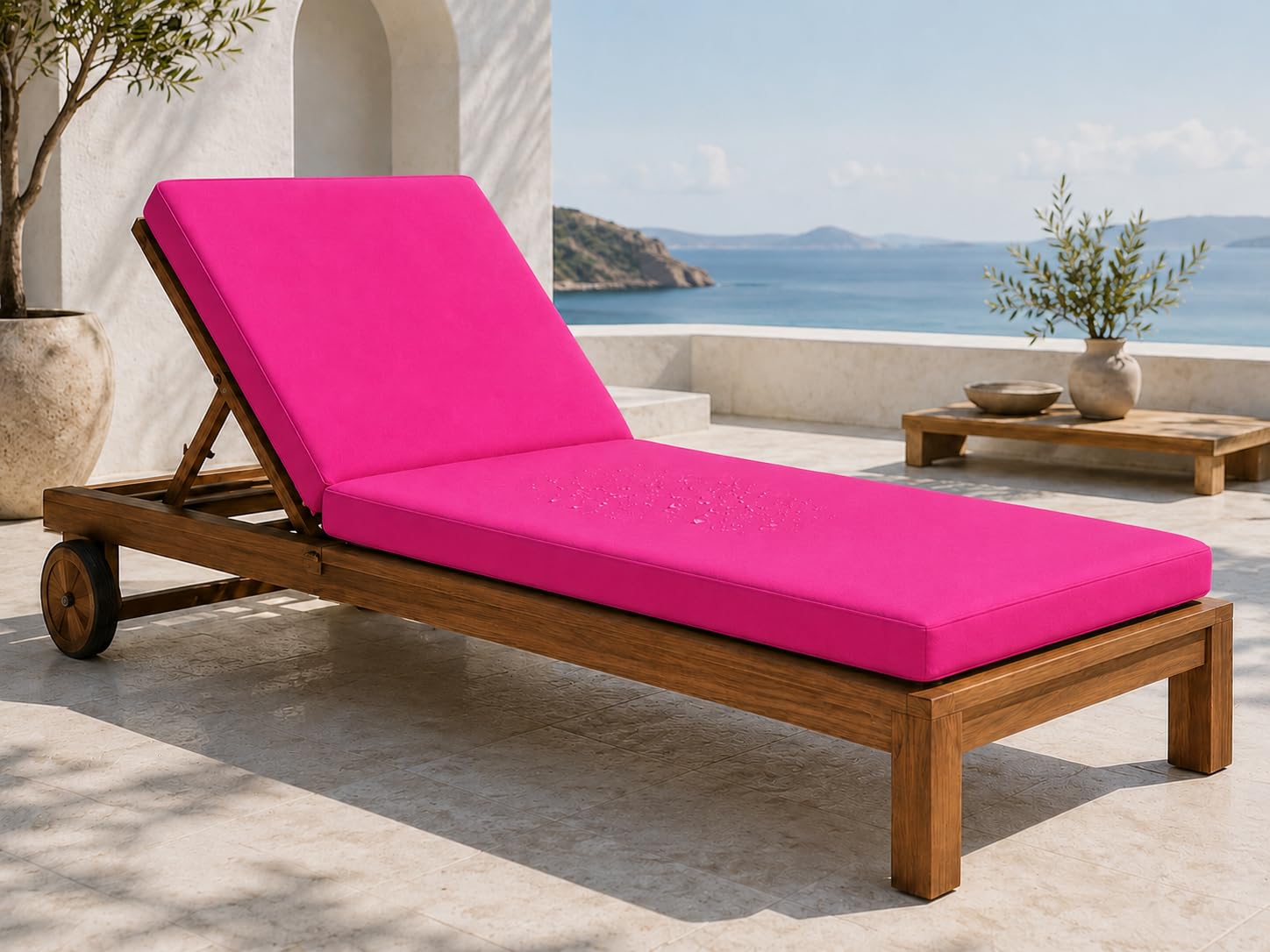 L S U Sun Lounger Cushion Waterproof Recliner Pad Removable Cover Zipper Outdoor Garden Deck Bed (Fuchsia)