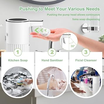 Push-Activated Automatic Foaming Soap Dispenser,Soap Dispenser for Kitchen,Continuous Flow Control 400ml Capacity,AA Battery Powered Waterproof Adjustable Volume Soap Dispenser for Bathroom&Kitchen