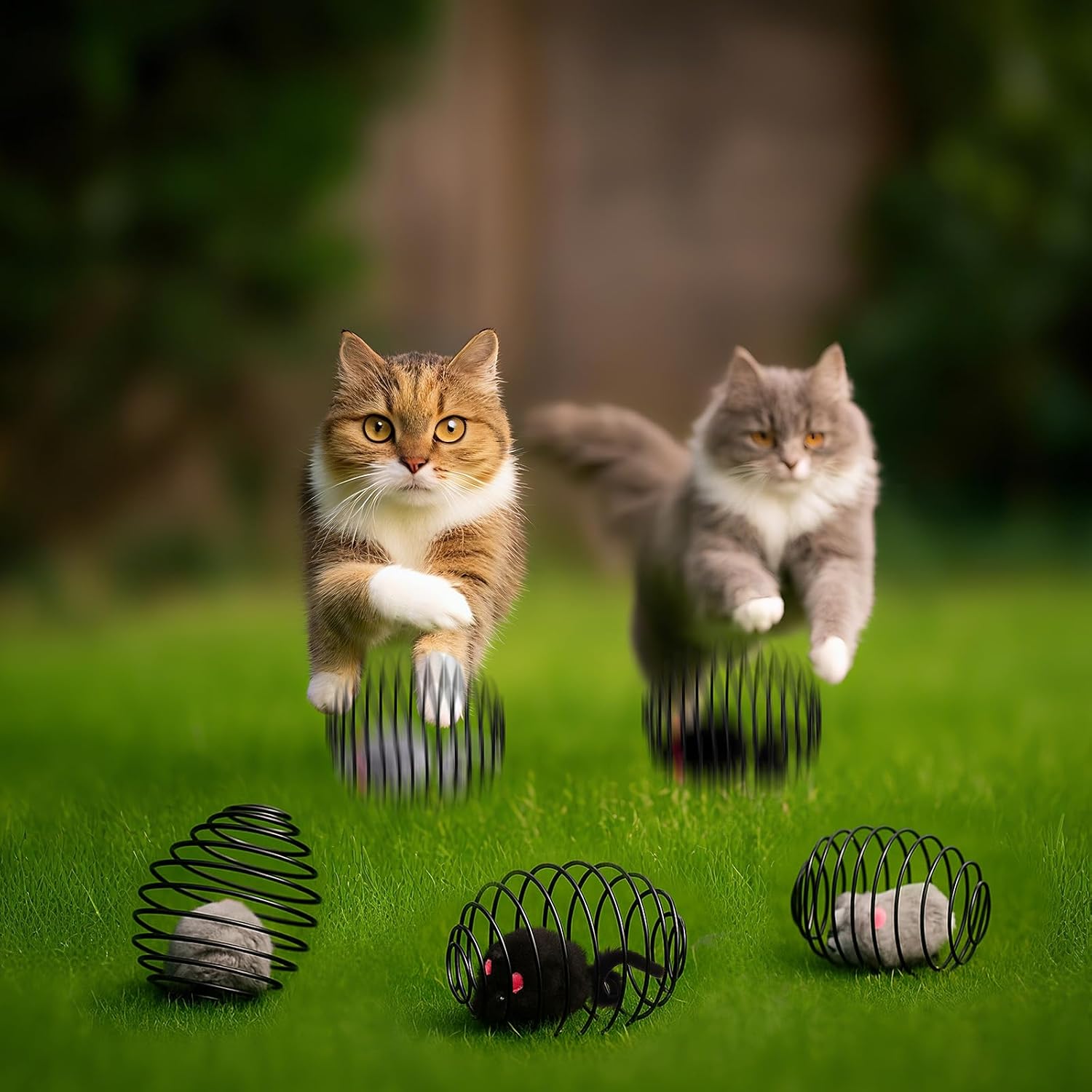 Jecery 5 Pcs Cat Toys Spring,Mouse,Black image 5