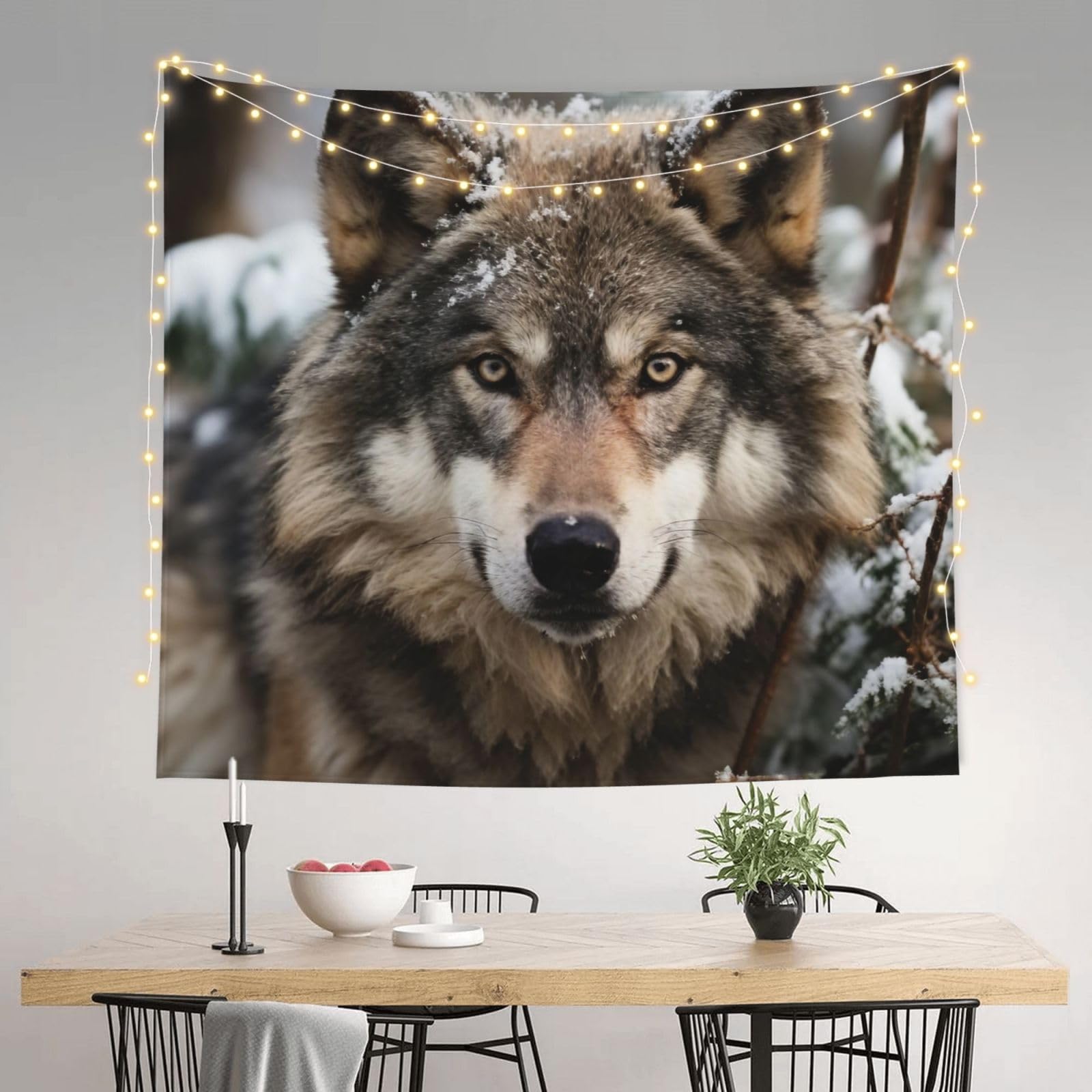 HJKJKKJ Tapestry 152 X 130 CM Aesthetic Wall Tapestrys for Bedroom Lmage of wolf in the snow Tapestries Hanging Wall Art Blanket Home Decor Tapestry for Living Room Dorm Office