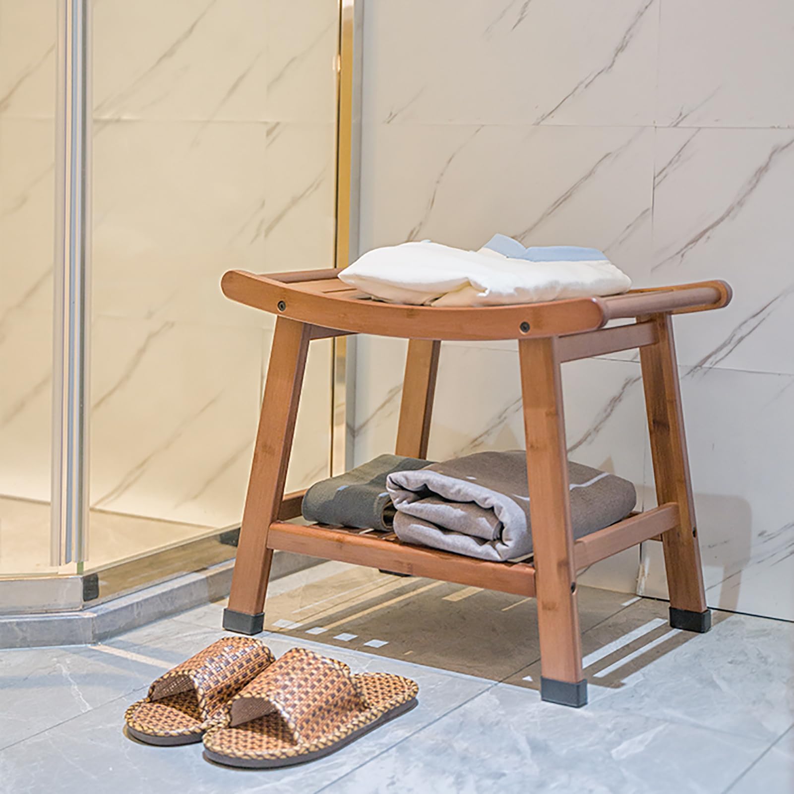 Bambusowy stołek prysznicowy z półką do przechowywania, przenośny fotel kąpielowy dla dorosłych i seniorów, idealny do spa i użytku wewnątrz prysznica