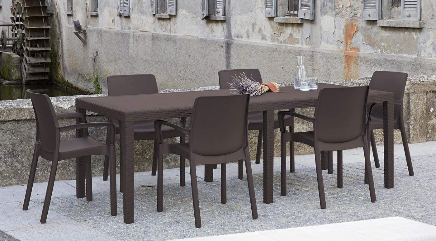 Dmora - Gartentisch Roma, Rechteckiger ausziehbarer EssRegal, ausziehbarer Gartentisch in Rattan-Optik, 100 % Made in Italy, 150/220x90h72 cm, Braun