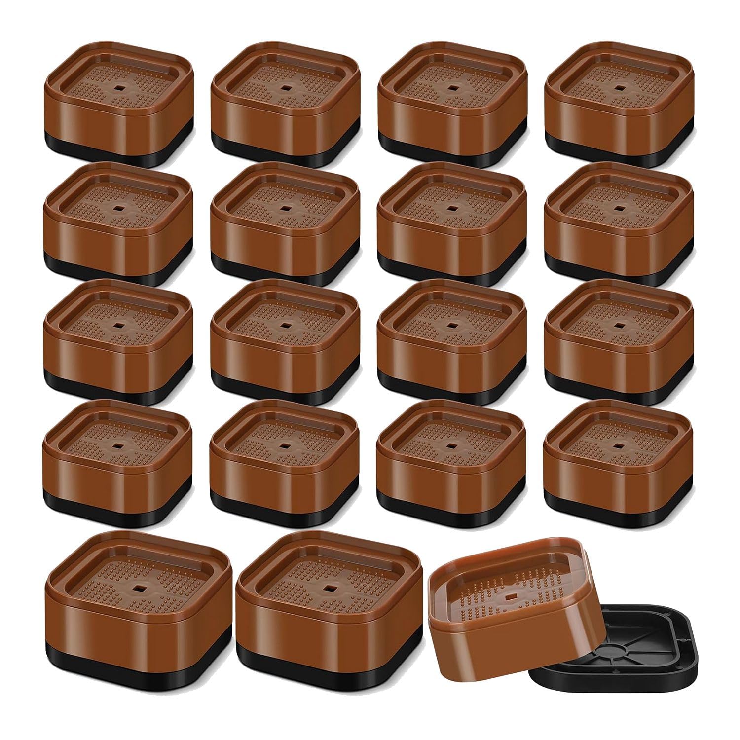 Ifutniew Brown/Black 16 Piece Furniture Risers Adjustable Bed Risers & Plastic 1.38Inch Stackable Heavy Duty Bed Lifts Risers Square Bed Raising