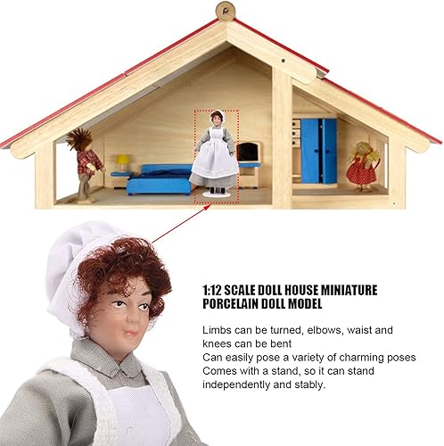 Miniatura 4 de RiToEasysports Doll People, casa de muñecas miniatura de porcelana modelo de decoración con soporte para edificios de casa de Doullhouse a escala