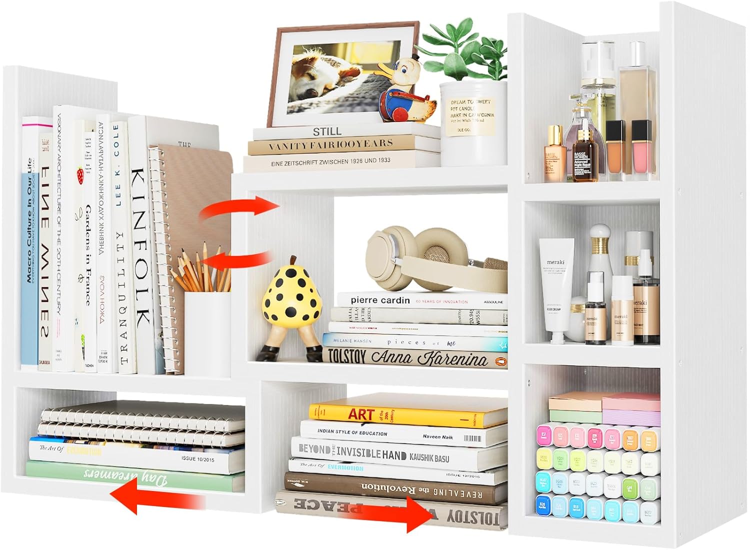 Desk Shelves Desktop Orgnizer Shlef - White Office Organization for Top of Desk Organizers and Accessories Corner Bookshelf Table Top Shelving Small Hutch Decorations for Women Office