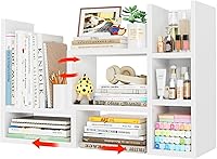 NUTIKAS Adjustable White Desk Shelves Organizer - Expandable Desktop Shelf for Office Supplies, Corner Hutch & Bookshelf