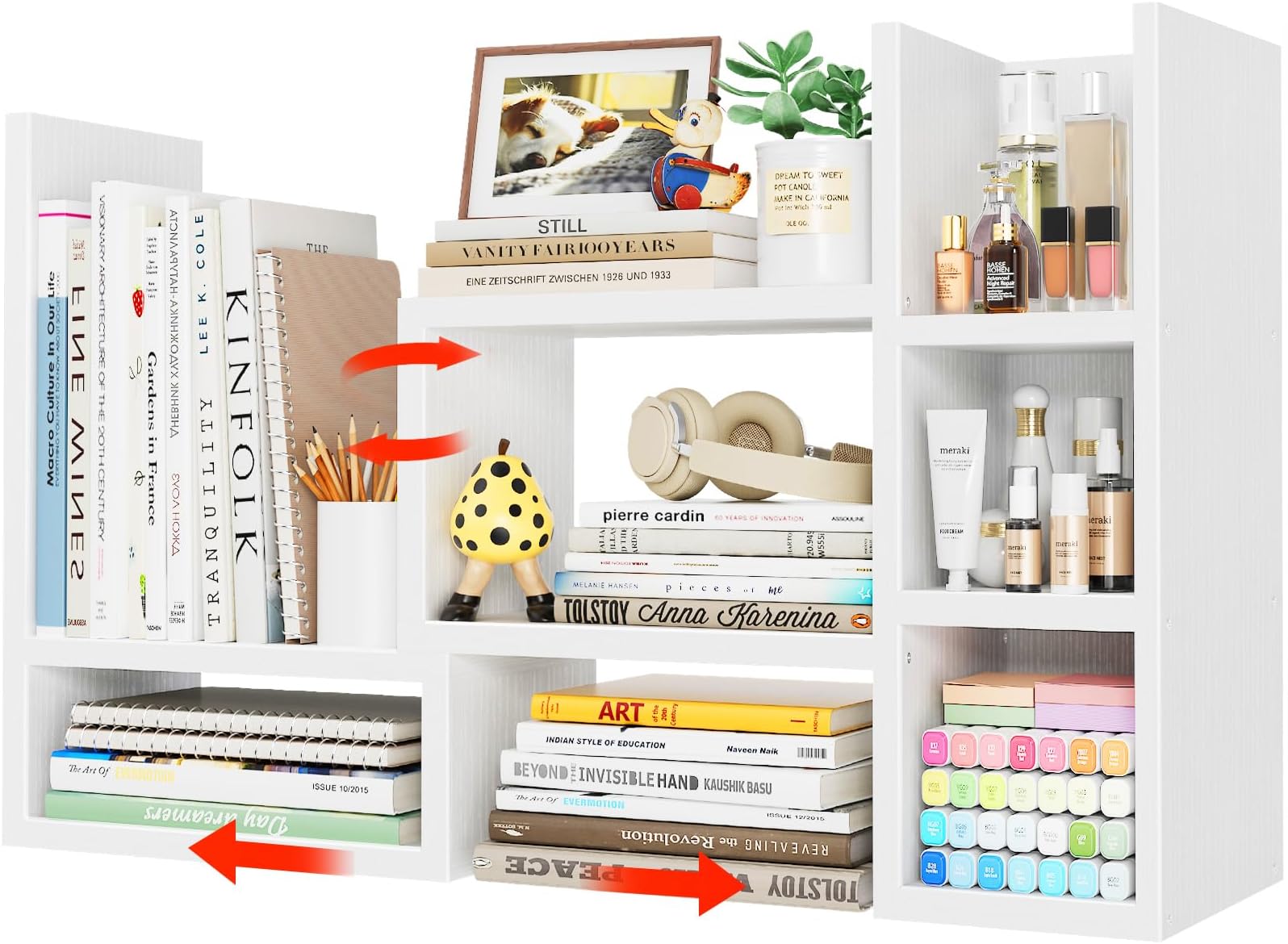 NUTIKAS Desk Shelves Desktop Organizer Shlef - White Office Organization for Top of Desk Organizers and Accessories Corner Bookshelf Table Top Shelving Small Hutch Decorations for Women Office