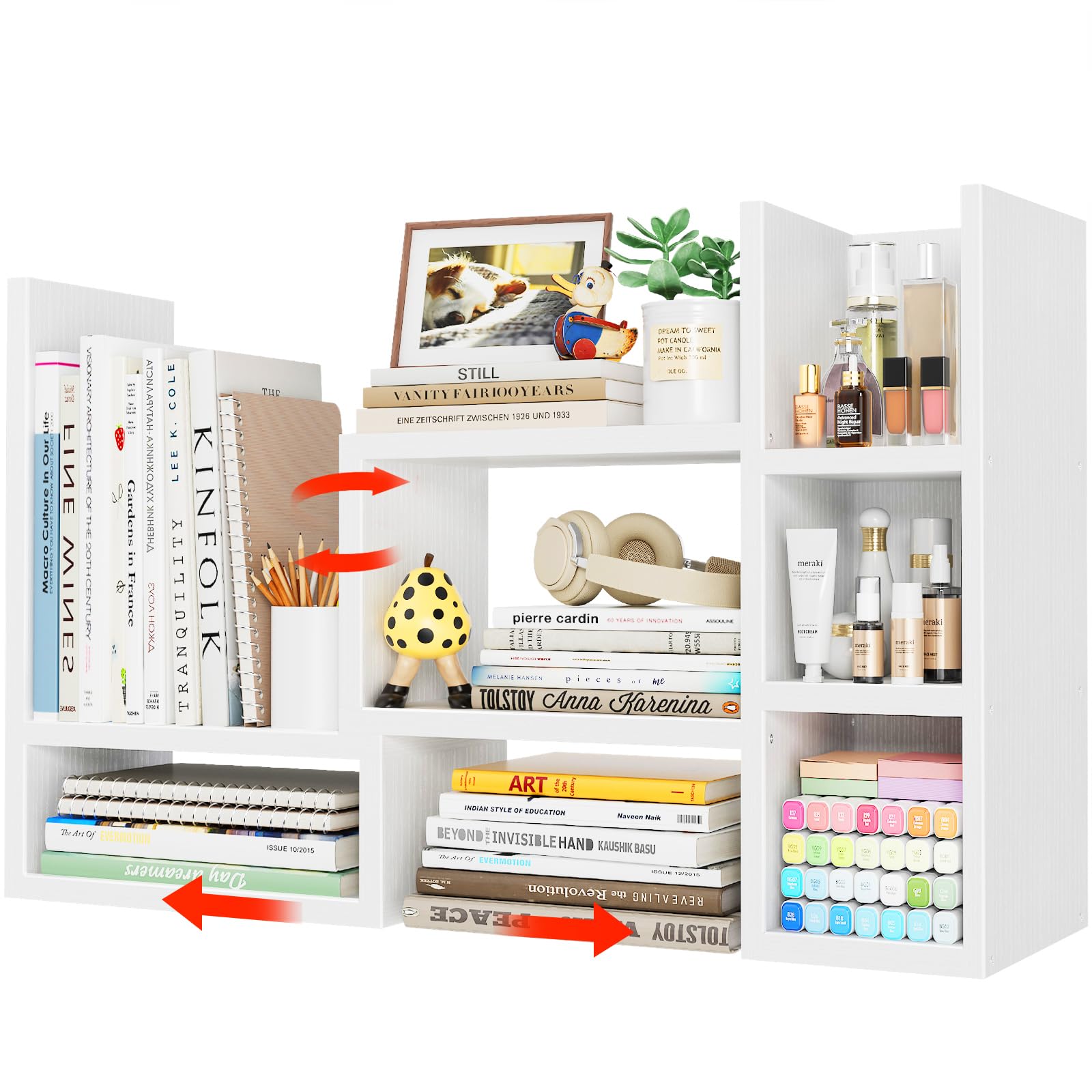 Desk Shelves Desktop Orgnizer Shlef - White Office Organization for Top of Desk Organizers and Accessories Corner Bookshelf Table Top Shelving Small Hutch Decorations for Women Office